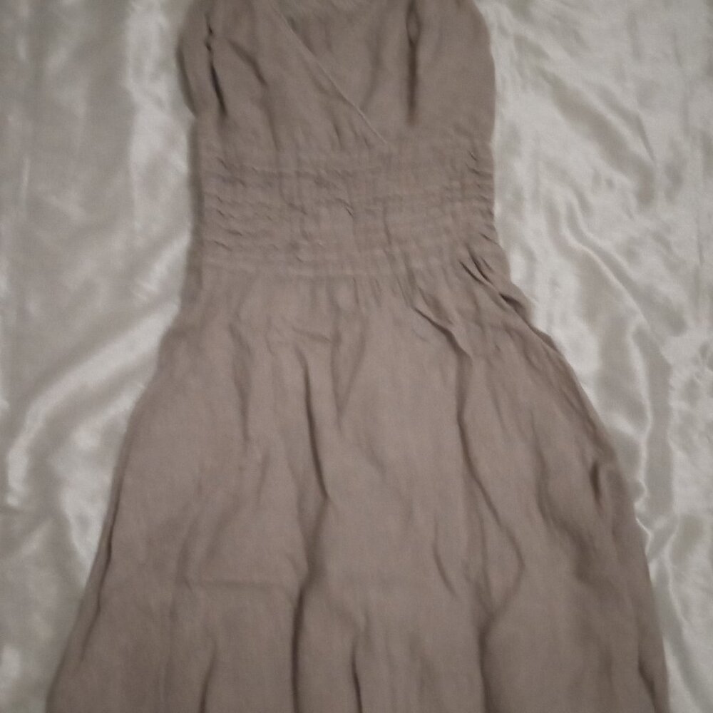 S&F 2005 women's dress sizeS sleevess biege crochet back linen cottage grunge
